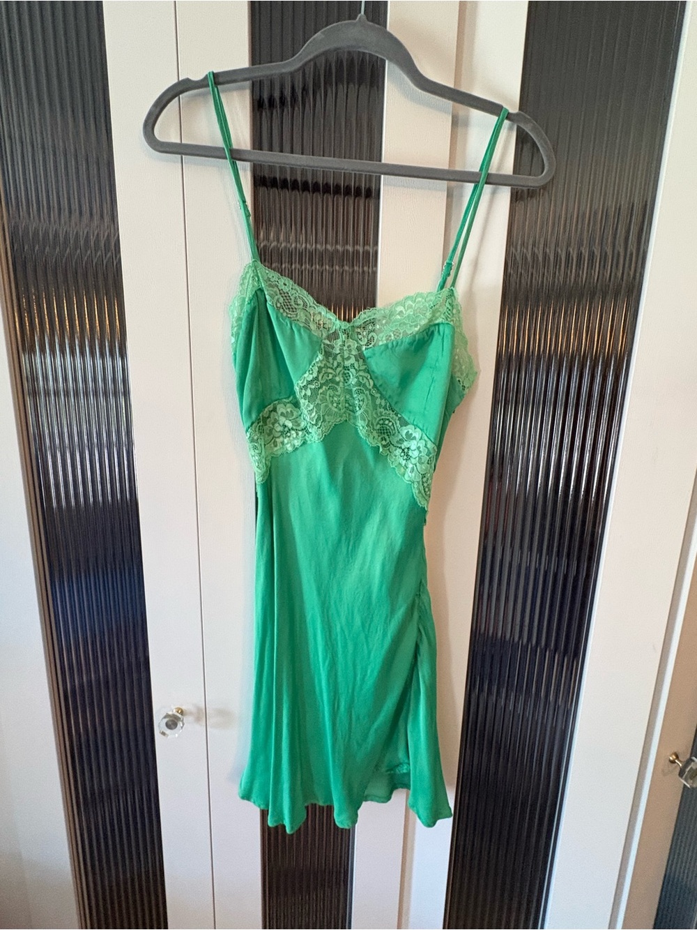 Nasty Gal Green Lace-Trim Slip Dress